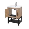 Modern Freestanding Bathroom Vanity With Ceramic Sink, Hot And Cold Faucet, 2 Door Cabinet & Open Iron Shelf, Magnesium Oxide And Iron Frame - Natural - Image 14