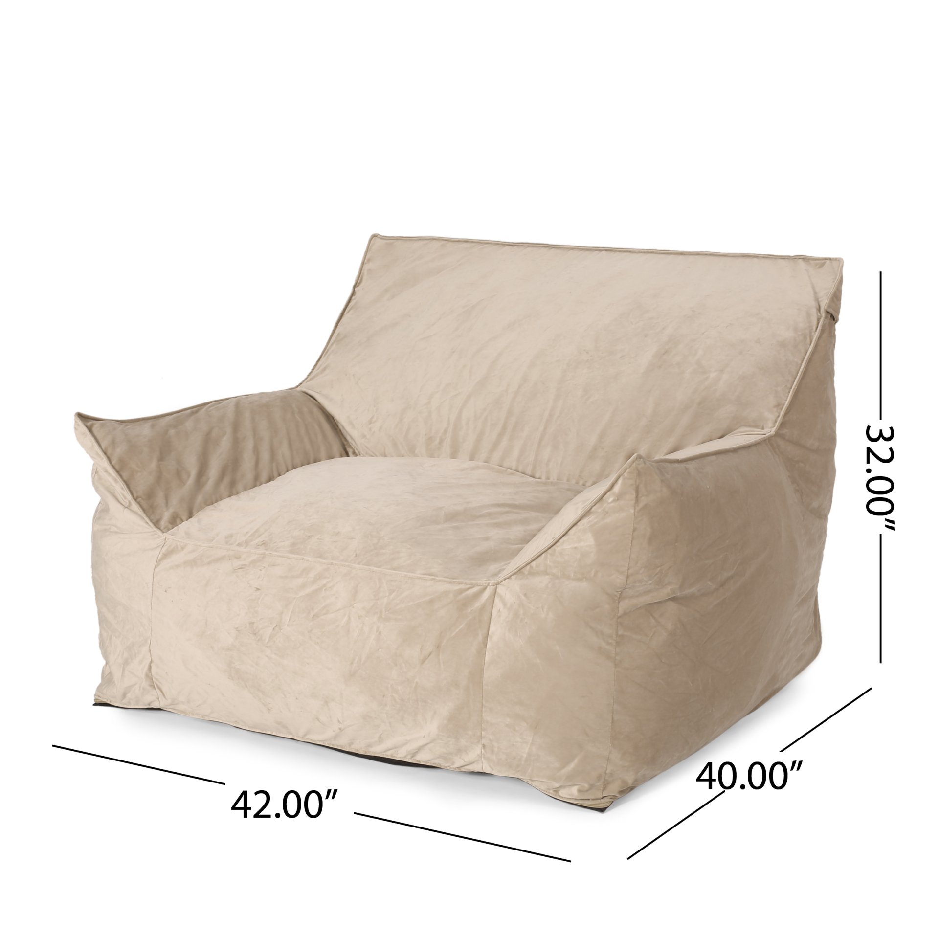 Allea - Velveteen Bean Bag Chair With Armrests, Comfortable Velvet Seating - Taupe - Image 3
