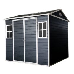 Resin Outdoor Storage Shed With Two-Window And Floor - Black