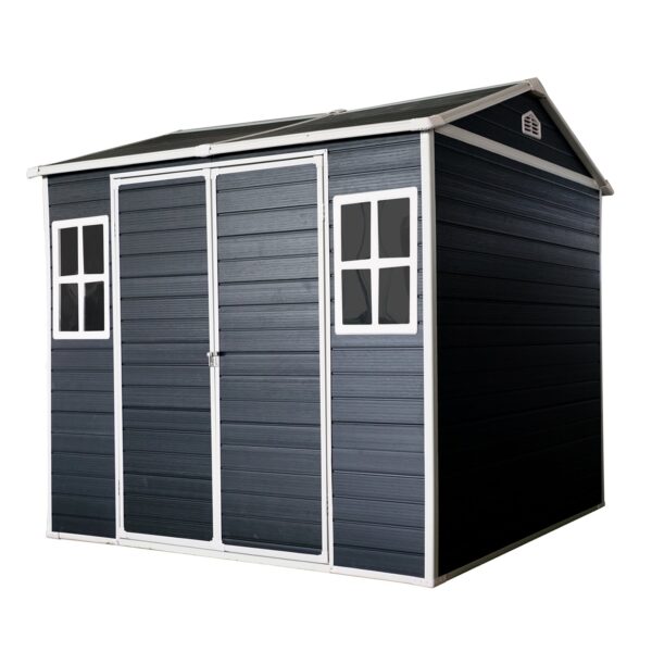 Resin Outdoor Storage Shed With Two-Window And Floor - Black