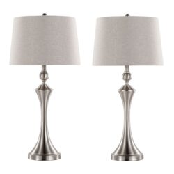 Flint - Contemporary Table Lamp Built In USB Port (Set of 2) - Nickel / Taupe Slub