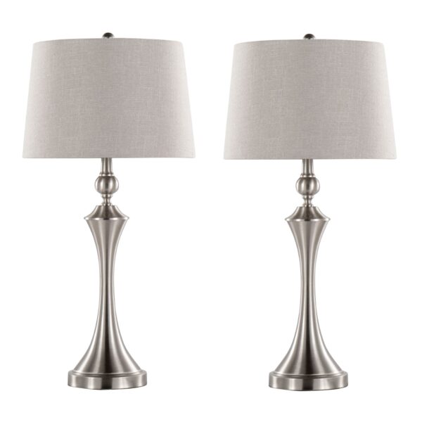 Flint - Contemporary Table Lamp Built In USB Port (Set of 2) - Nickel / Taupe Slub