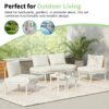6 Piece Patio Sofa Furniture Set, Half Moon Outdoor Sectional Sofa With 2 High Low Coffee Tables, 4 Pillows & Cushions - Beige - Image 4