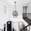 4 Light Metal Lantern Tiered Pendant Hanging Light Fixtures, Industrial Farmhouse Adjustable Height Chandeliers For Dining Room Hallway Foyer Entryway (E12 Bulbs Not Included) - Matte Black - Image 6