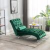 Velvet Button Tufted Upholstered Chaise Lounge Chair With Pillow For Bedroom Living Room Office - Emerald - Image 8