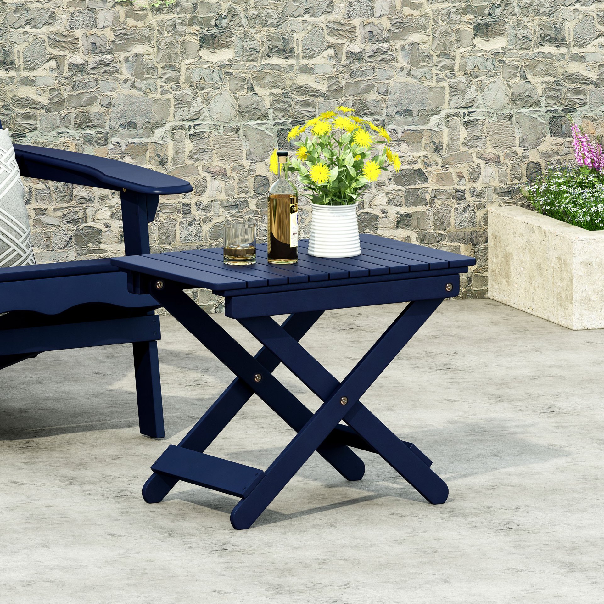 Outdoor Folding Wooden Side Table - Navy Blue - Image 4