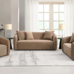 Keith - Chenille 3 Piece Living Room Set (Comes With Matching Color Toss Pillows) - Brown