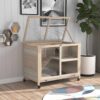 Pawhut - Indoor Rabbit Hutch With Wheels, Desk And Side Table Sized, Wood Rabbit Cage, Waterproof Small Rabbit Cage - Natural - Image 8