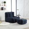 Modern Indoor Fluffy Bean Bag Chair With Memory Foam And Ottoman Super Soft Velvet - Blue - Image 22