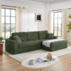 Modern Minimalist L Shape Modular Sectional Sofa Bed Corduroy Space Efficient Design - Green - Image 5