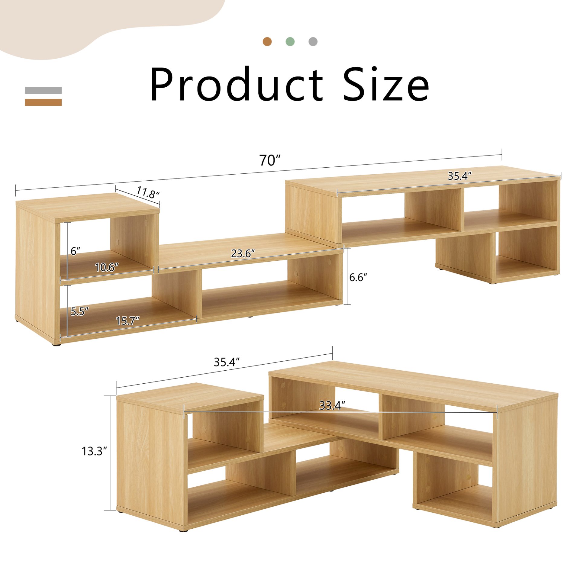 2 Piece Cube TV Stand And L Shaped Entertainment Center With Open Storage And 2 Shelves - Burly Wood - Image 3
