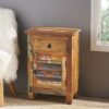 Recycled Wood Side Table With Drawer And Door - Natural - Image 9