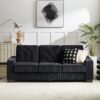 Modern Sofa 3 Seater Compressed Couch With Cup Holders - Black - Image 2