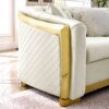 Shaped Chesterfield Sectional Sofa With Stainless Steel Accents Velvet Button Tufted Sofa With 5 Pillows Luxury Couch For Living Room - Beige - Image 7