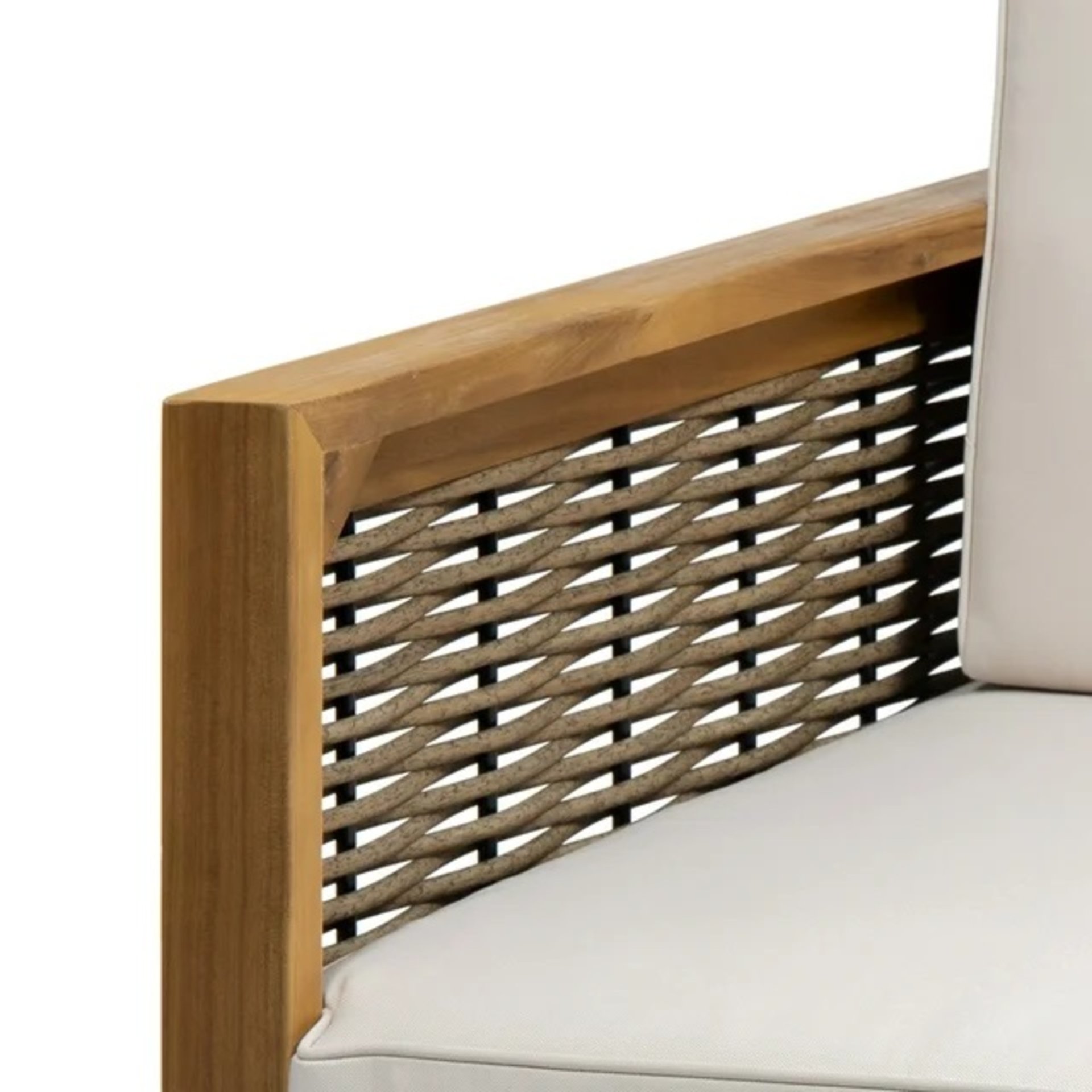 Outdoor 4 Seater Acacia Wood Chat Set With Wicker Accents And Cushions - Teak / Mixed Brown / Beige - Image 22