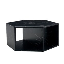 Hexagonal Coffee Table With Characteristic Pattern Stickers And Multi Hole Design For Extra Storage - Black