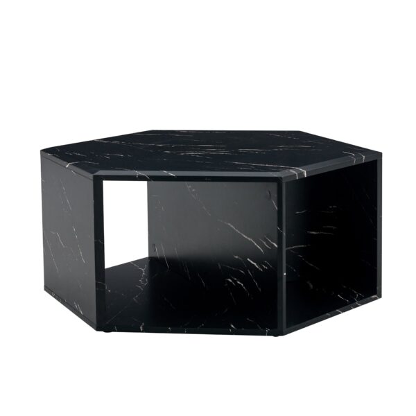 Hexagonal Coffee Table With Characteristic Pattern Stickers And Multi Hole Design For Extra Storage - Black
