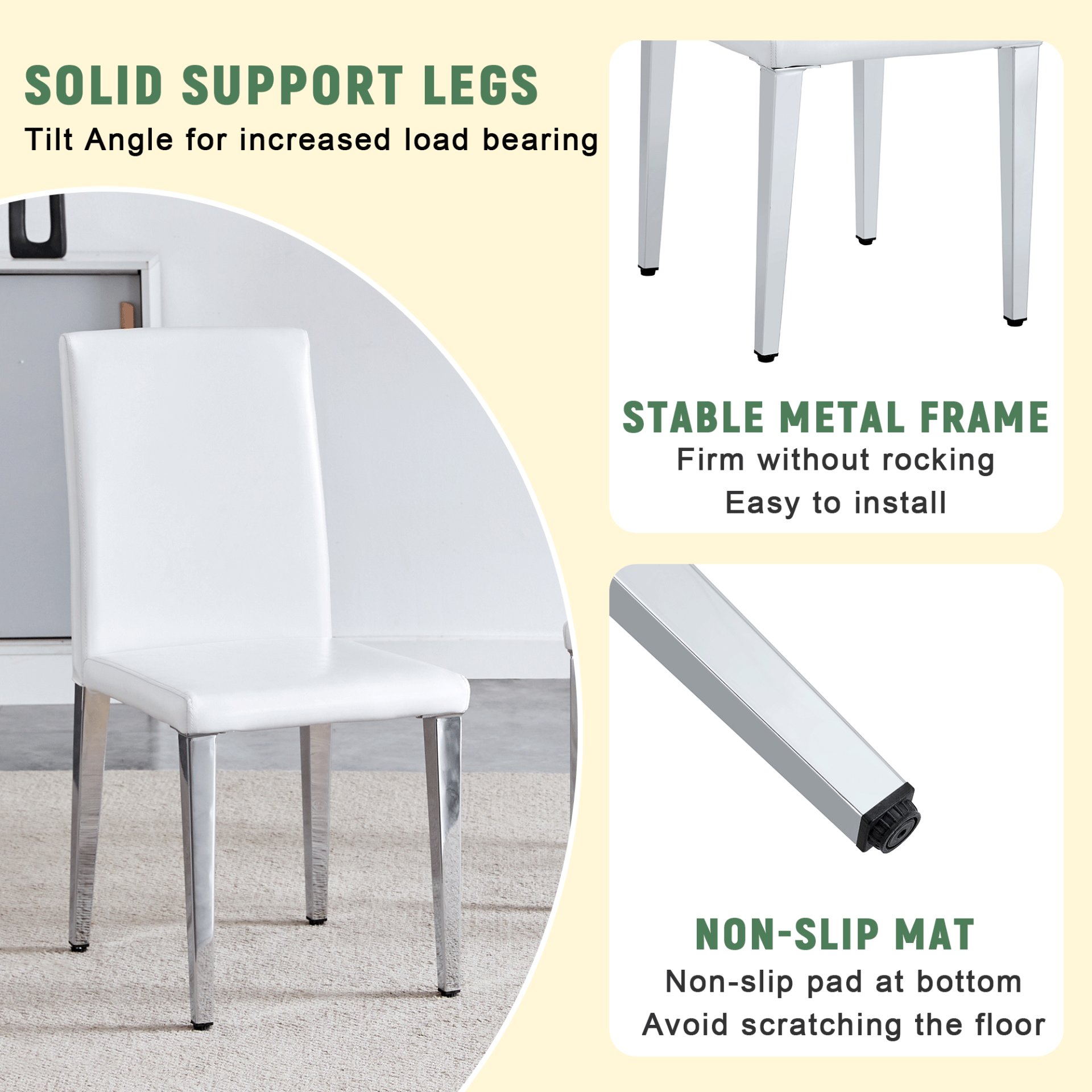 (Set of 4) Backrest Chairs With Silver Metal Legs The Perfect Combination, Suitable For Minimalist And Modern Home Styles - White / Silver - Image 9