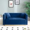 Contemporary Vertical Channel Tufted Sofa Loveseat Modern Upholstered Couch For Living Room With 2 Pillows - Blue - Image 2
