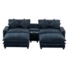 Contemporary Chenille Upholstered Sectional Sofa With Ottomans, USB Ports, Cup Holders & Storage - Blue - Image 17