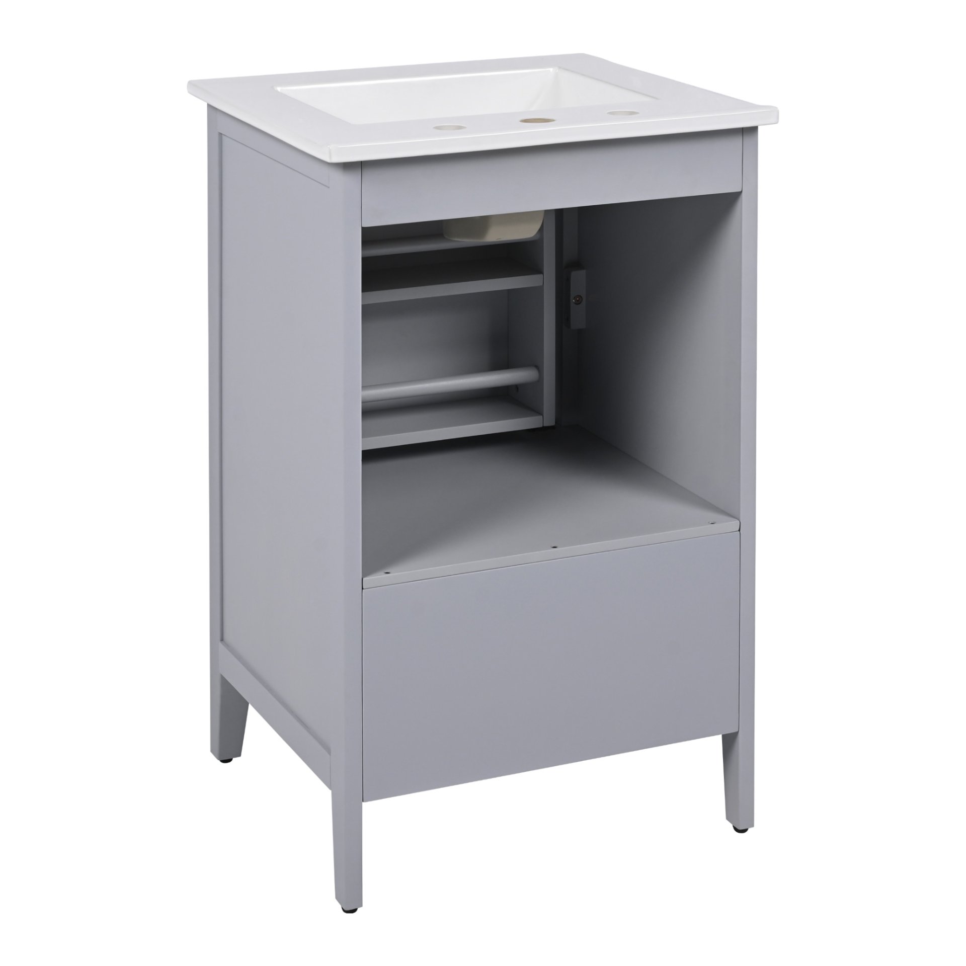 20" Bathroom Vanity With Sink, Bathroom Cabinet With A Door, Door Shelf Storage And Adiustable Foot Pads, A Drawer - Gray - Image 19