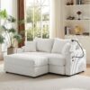 Modern Style Loveseat Sofa Sectional Sofa Couch With Storage Space, A Movable Ottoman, Two USB Ports, Two Cup Holders, A Phone Holder For Living Room - Beige - Image 11