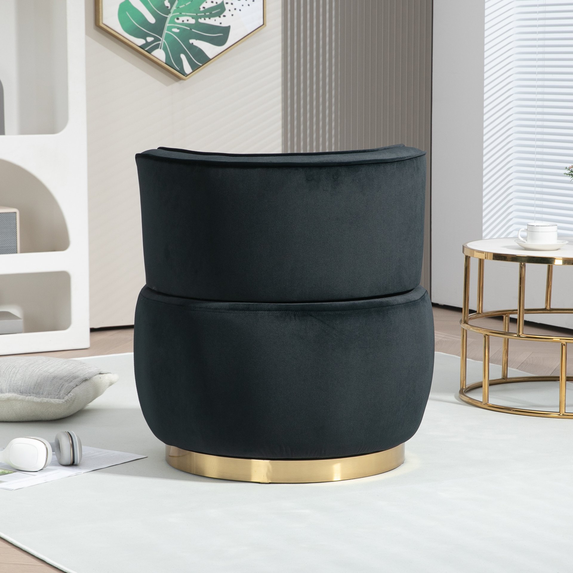 Coolmore - Swivel Barrel Chair, 360 Degree Round Armchair With Fluffy Velvet Upholstery For Living Room, Bedroom, Office - Black - Image 9