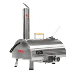 Pizza Oven Outdoor 12" Automatic Rotatable Pizza Ovens Portable Stainless Steel Wood Fired Pizza Oven Pizza Maker With Built-In Thermometer Pizza Cutter Carry Bag - Silver