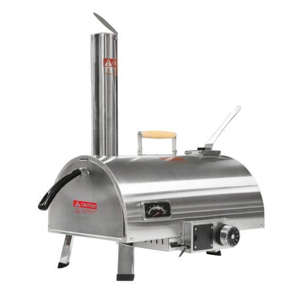 Pizza Oven Outdoor 12" Automatic Rotatable Pizza Ovens Portable Stainless Steel Wood Fired Pizza Oven Pizza Maker With Built-In Thermometer Pizza Cutter Carry Bag - Silver