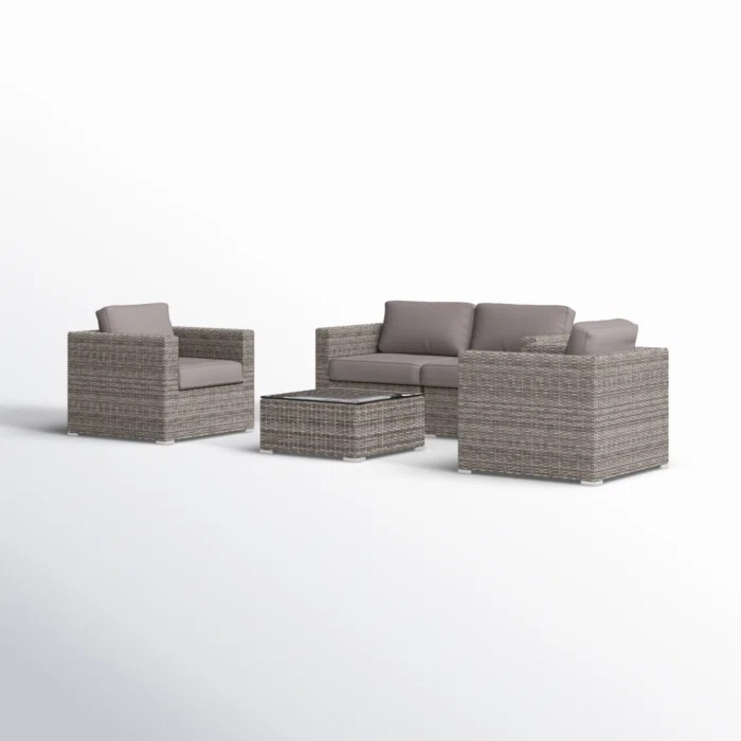 4 Person Outdoor Rattan Wicker Seating Set With Cushions - Grey Mix - Image 6