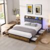 Contemporary Full Size Bed Frame With Storage Headboard Charging Station LED Lights And Metal - Black / Brown / Gray - Image 2