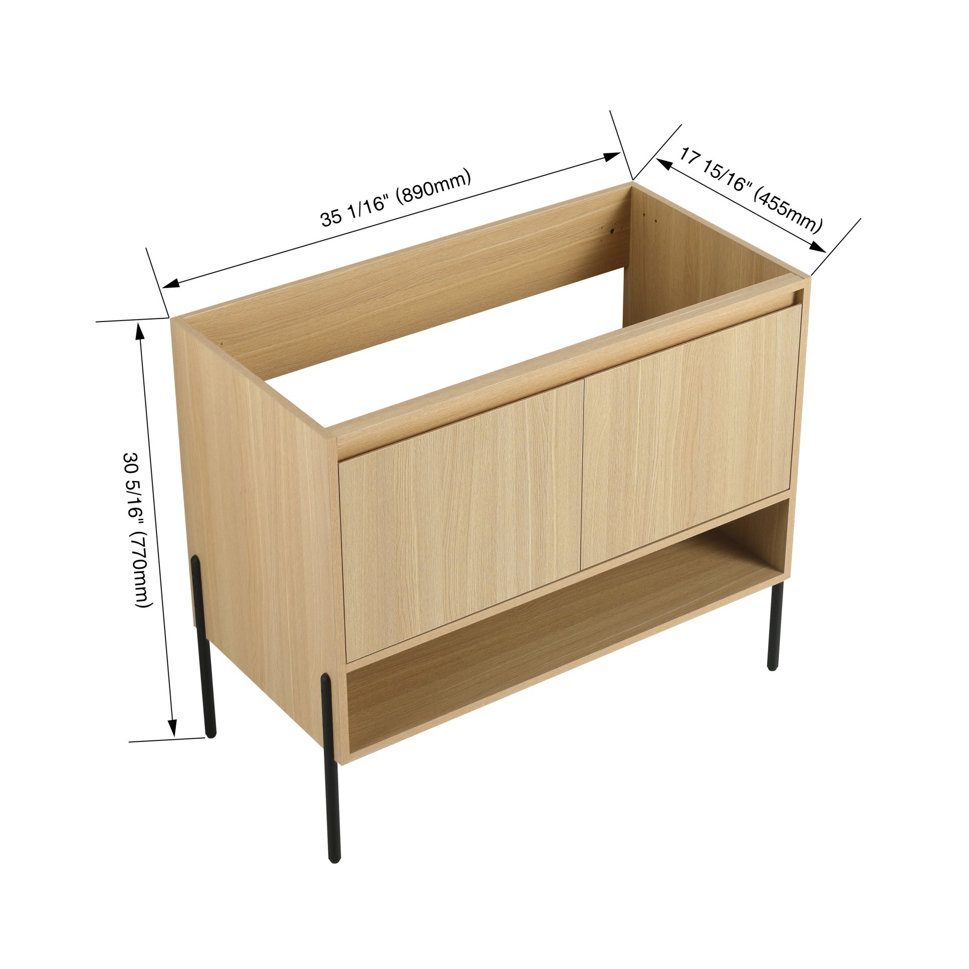 Minimalist 36" Freestanding Bathroom Vanity With 2 Soft Close Cabinet Doors - Oak - Image 3