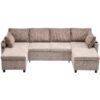 Sectional Sofa Pull Out Sofa Bed Versatile Sofa Sleeper With Large Storage Space, Two USB Ports And Two Cup Holders For Living Room - Brown - Image 19
