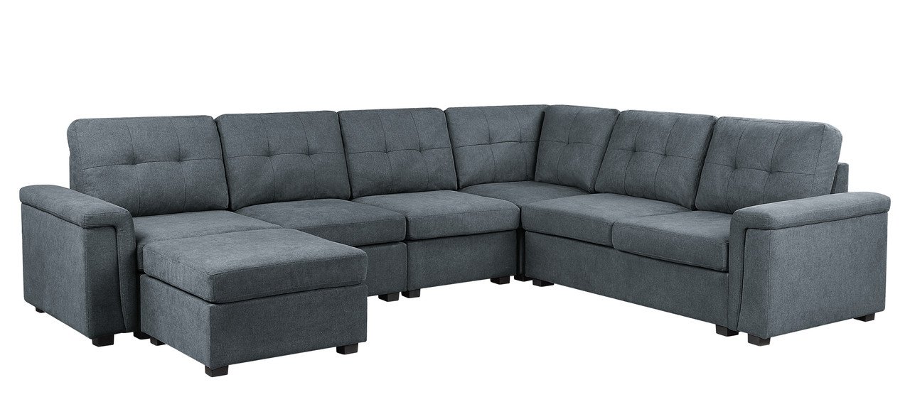 Isla - Woven Fabric 7 Seater Sectional Sofa & Ottoman - Gray - Image 4