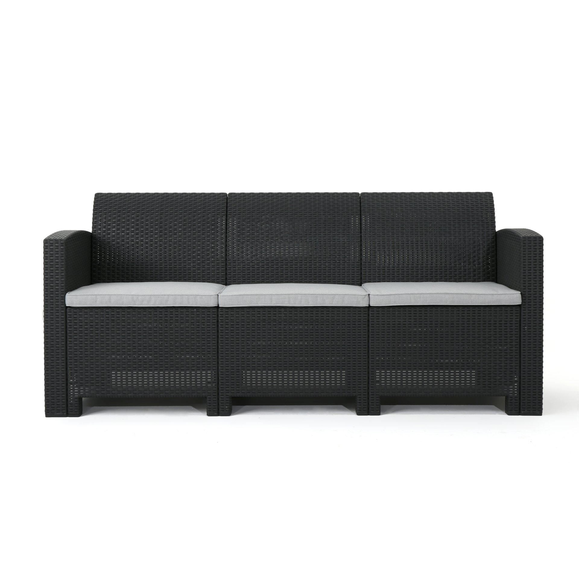 Outdoor 3 Seater Rattan Sofa With Water Resistant Cushions - Gray - Image 4