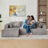 Compression Sectional Couch With Comfy Chaise, Boneless L Shape Sofa With Deep Seat, Minimalist Modular Couches Sleeper - Gray - Image 8