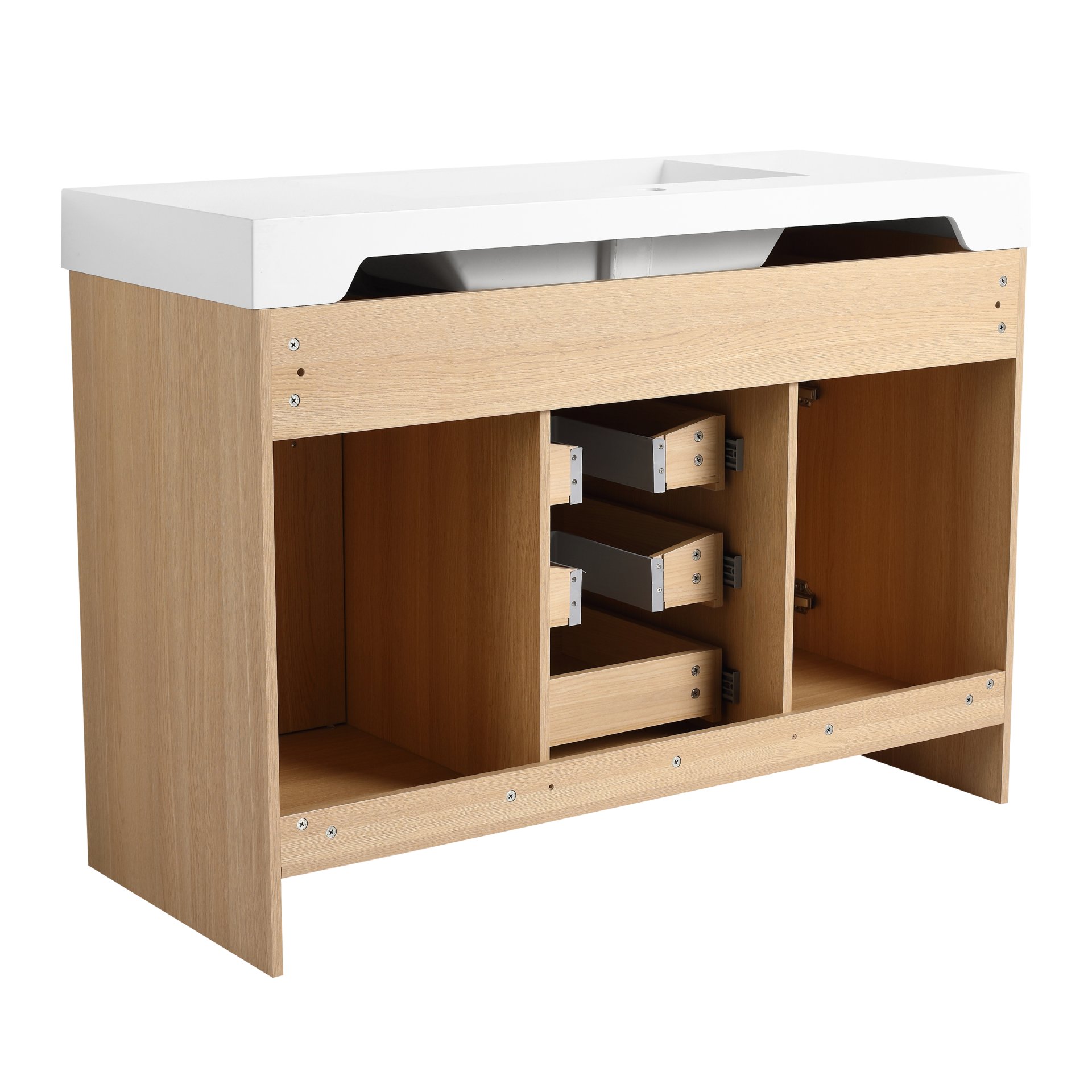 Original 48" Freestanding Bathroom Vanity With Resin Sink Soft Closing Doors And Drawers Plywood Construction - Oak - Image 11