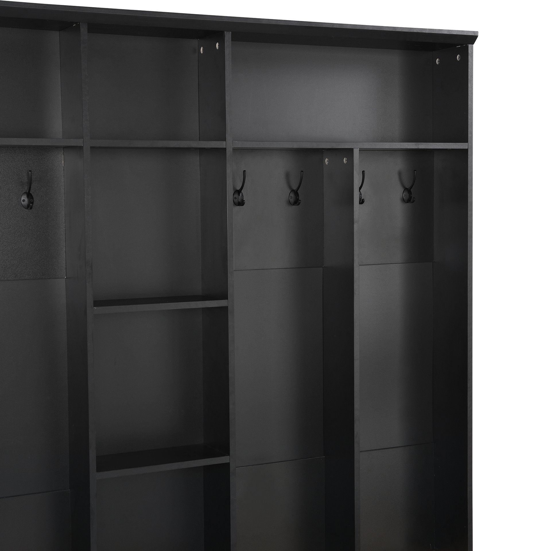 Wide Design Hall Tree With Storage Bench, Minimalist Shoe Cabinet With Cube Storage & Shelves, Multifunctional Coat Rack With 8 Hooks For Entryways, Mudroom - Black - Image 14