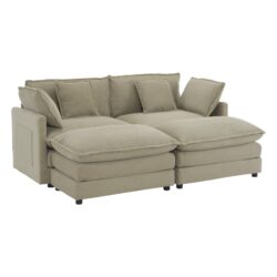 Modern Sofa Modular Sofa Couch Upholstered Corduroy L - Shape Sectional Sofa With Side Storage Pockets For Living Room - Brown