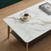 Coffee Table Rectangular Center Table For Living Room Open Space Side Table With Metal Frame - Golden / White - Image 5