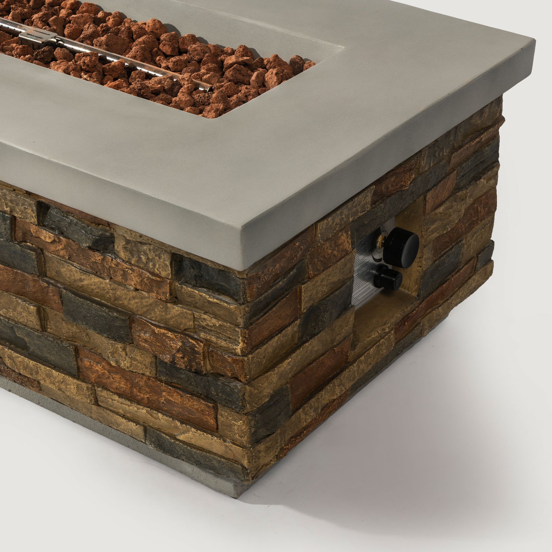 60" Propane Gas Fire Pit Table, 60000 Btu Rectangular Concrete Fire Pit For Outside Patio Deck Garden Backyard - Sandstone - Image 9