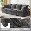 Modern Modular Sofa, 4 Seat Chenille Sectional Couch Set With 2 Pillows Included, Freely Combinable Indoor Funiture - Black / Gray - Image 15