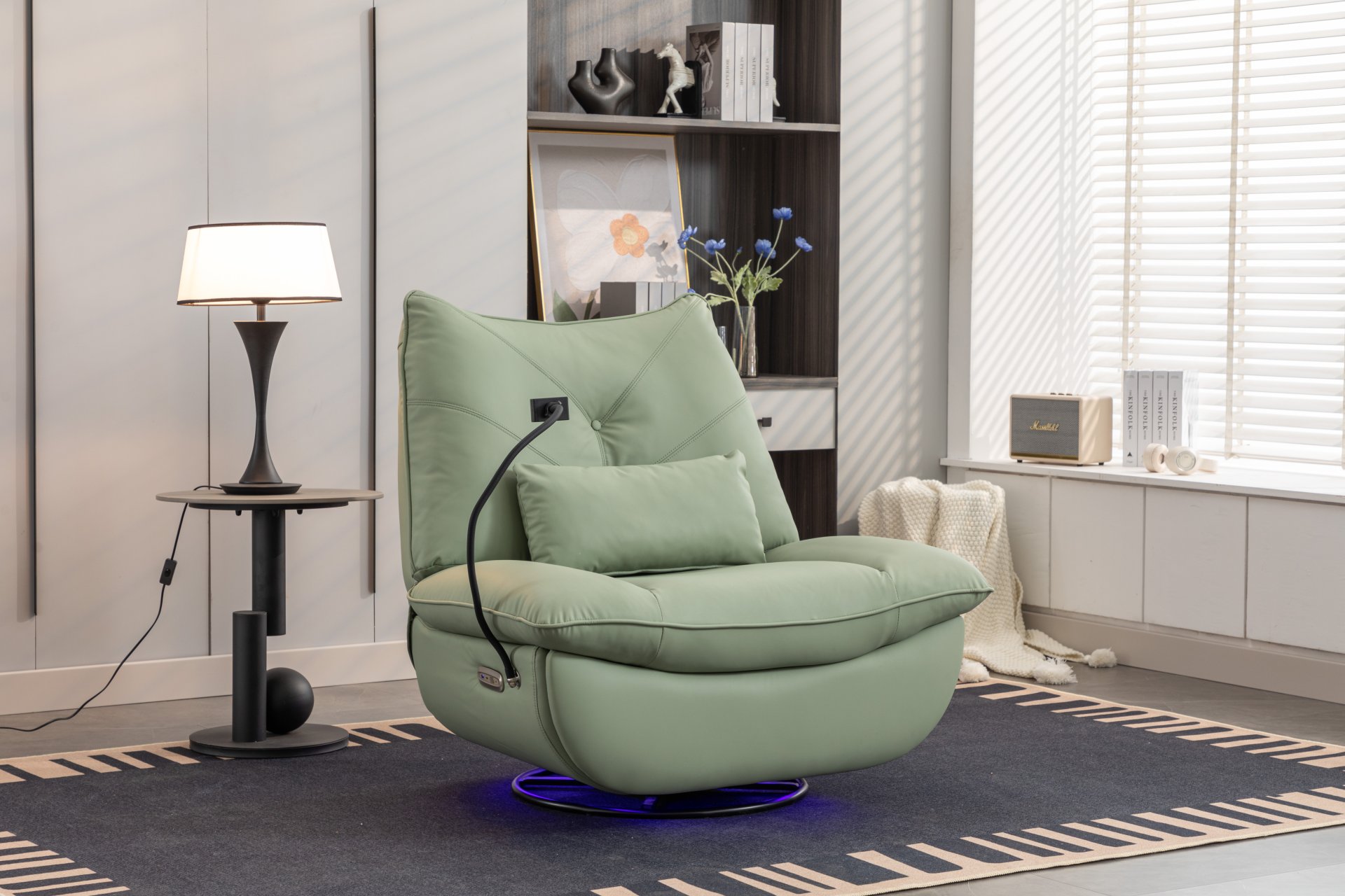 270 Swivel Glider Recliner Chair, Power Recliner Rocking Chair, USB Port Charge For Nursery Chair With Atmosphere Lamp For Living Room Bedroom Apartment - Green - Image 5