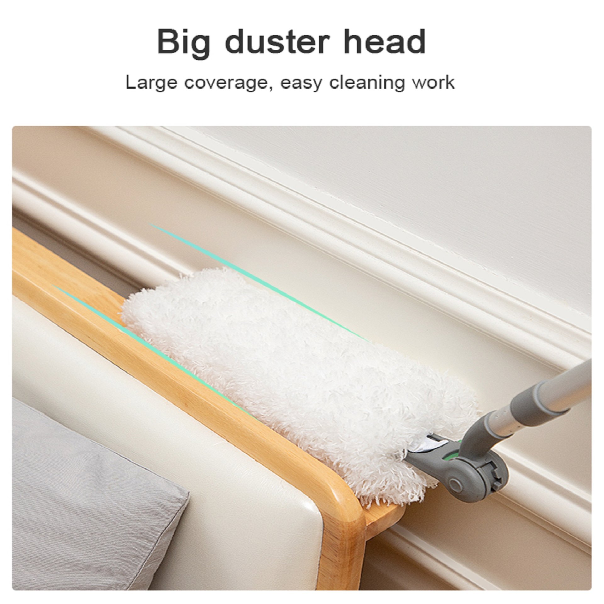 Long Handle Duster With Extension Bar, Home Dust Collector - White - Image 4