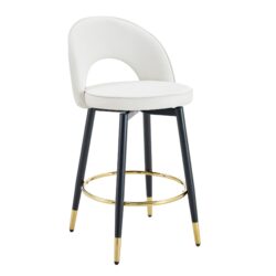 Modern Upholstered Bar Chair With Metal Legs, 360° Rotatable, (Set of 2) - White / Black