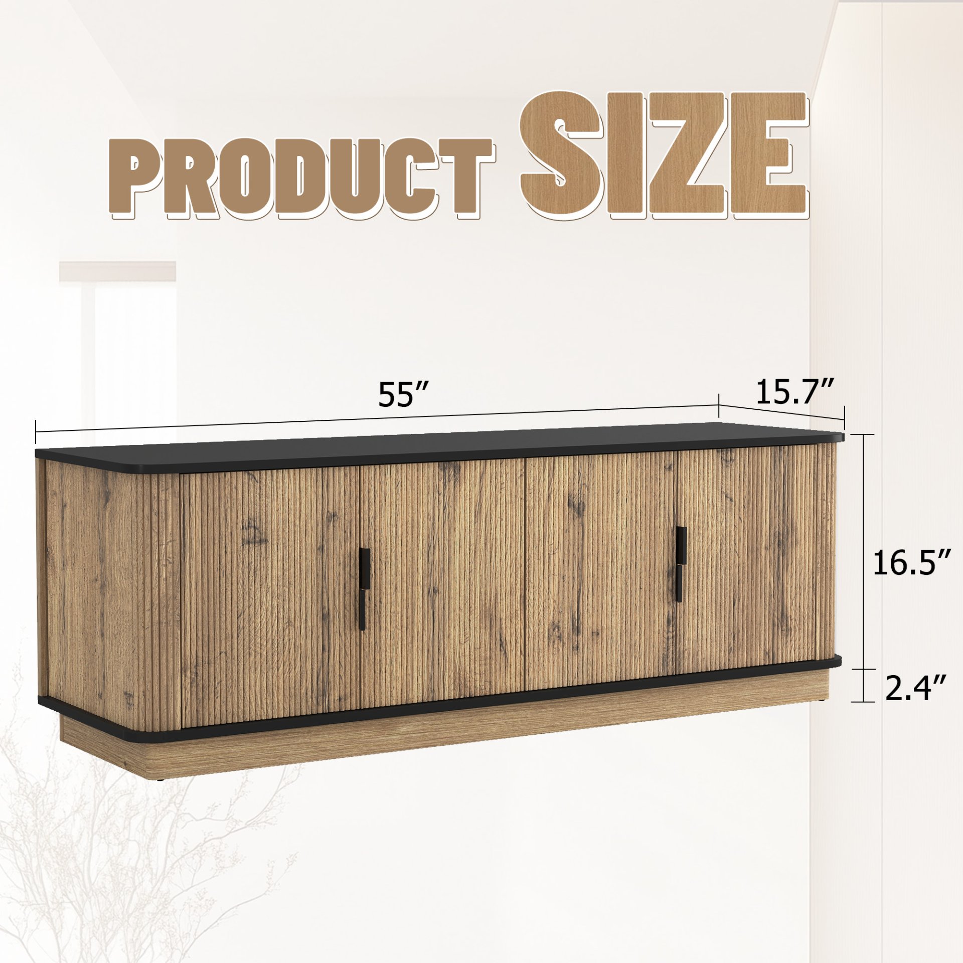 Grain 4 Door TV Cabinet, An Ideal Choice For TV And Item Storage In Modern Homes, A Perfect Blend Of Nordic And Modern Minimalist Styles - Black - Image 3