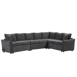 L-Shaped Sofa Convertible Sofa Bed Pull Out Sofa Sleeper With Two Back Pillows, Two USB Ports And Two Power Sockets For Living Room - Gray