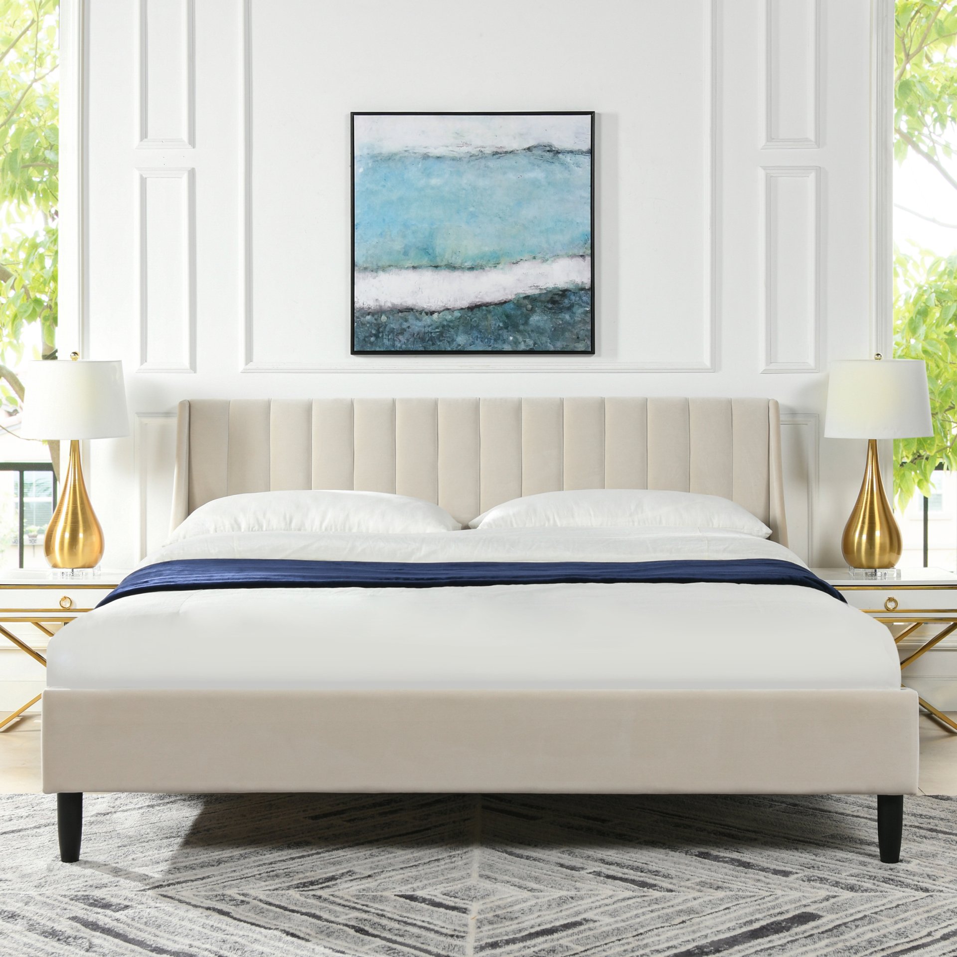 Aspen - King Vertical Tufted Headboard Platform Bed Set - French Beige - Image 10