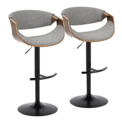 Curvo - Mid-Century Modern Adjustable Barstool With Swivel With Rounded T Footrest (Set of 2) - Gray / Black