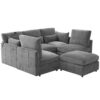 Modern Sectional Sofa Modular Sofa With Movable Ottoman, USB Ports & Phone Holder Chenille - Gray - Image 10